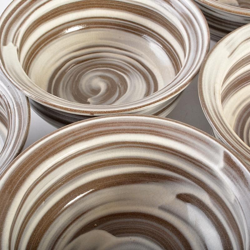 和食器　京焼　浅見五郎助　刷毛目　蓋向付　五客　共箱　V　R6729B