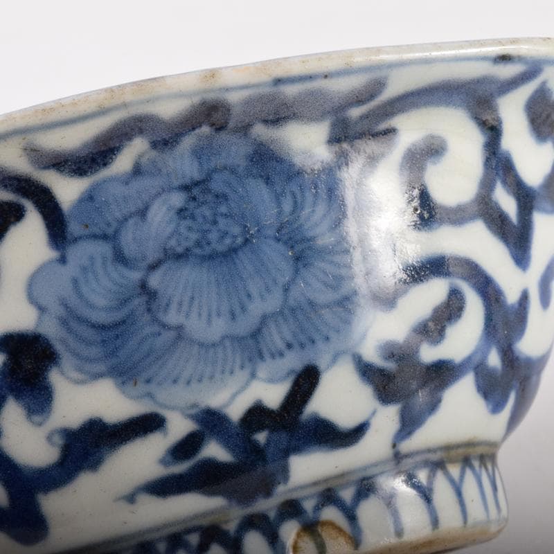 中国　青花　花文鉢　水孟　建水　C　7069