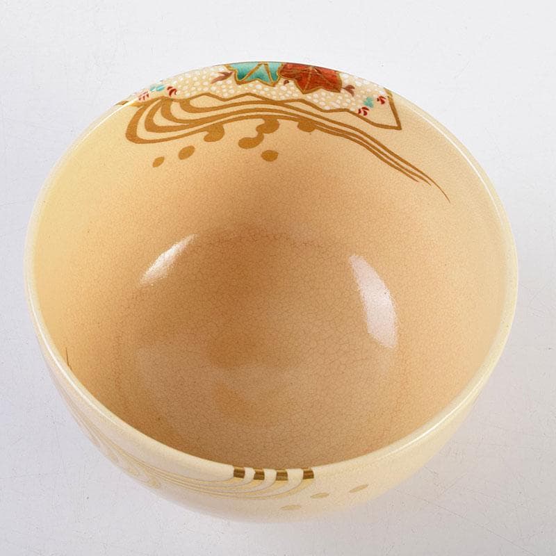 茶道具　京焼　森里陶楽造　色絵金彩　扇流絵　茶碗　共箱　C　8905