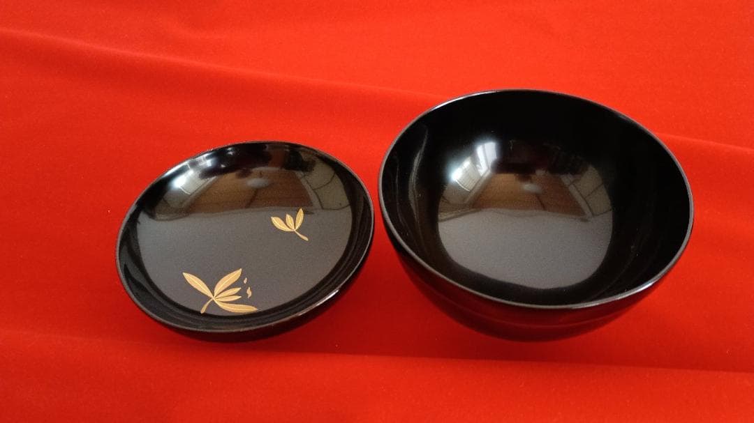 【天然木・本漆・新】越前溜塗 葉模様金蒔絵　吸物椀五客 大丸高級品