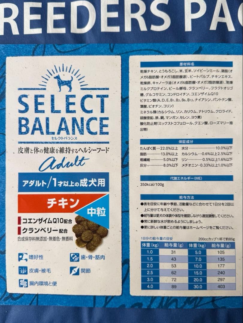 【15kg】★中粒★セレクトバランス アダルトチキンドッグフード