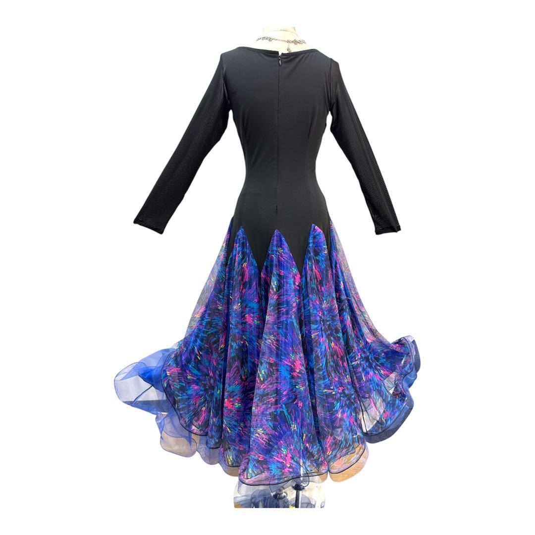 6238★ML 黒 カラフル 薔薇レース スタンダード ドレス社交ダンス