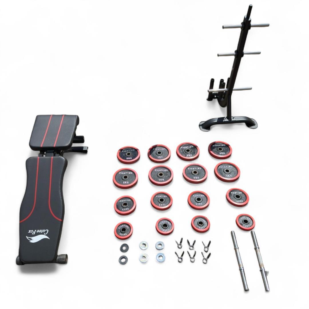 宅トレに！ダンベルプレート計55kg＋プレートラック＋トレーニングベンチ