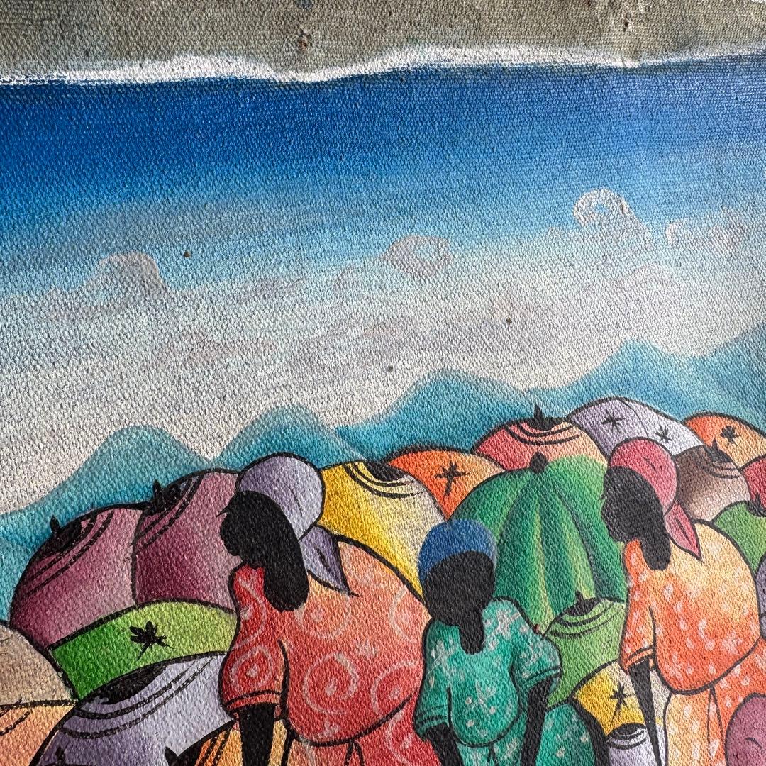 【ハイチアート】絵画 マーケット サイン有り ハイチアン　ヴィンテージ