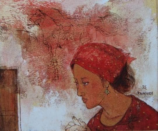 田村能里子、沙壁に憩う、希少画集画、新品額装付、状態良好