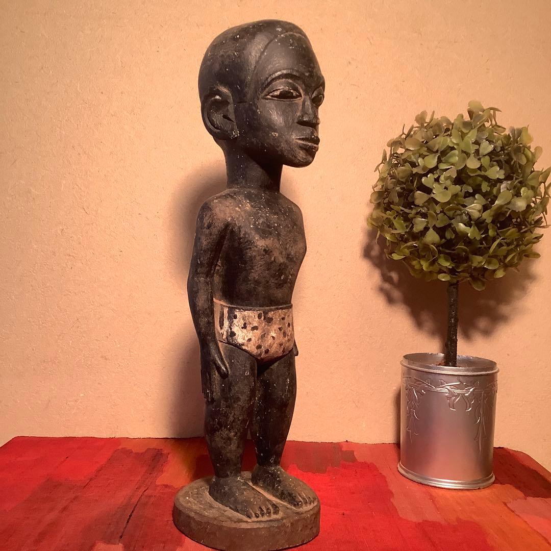 19世紀・コートジボワール「木彫・少年像」アフリカ・民族人形・コロン・木彫彩色