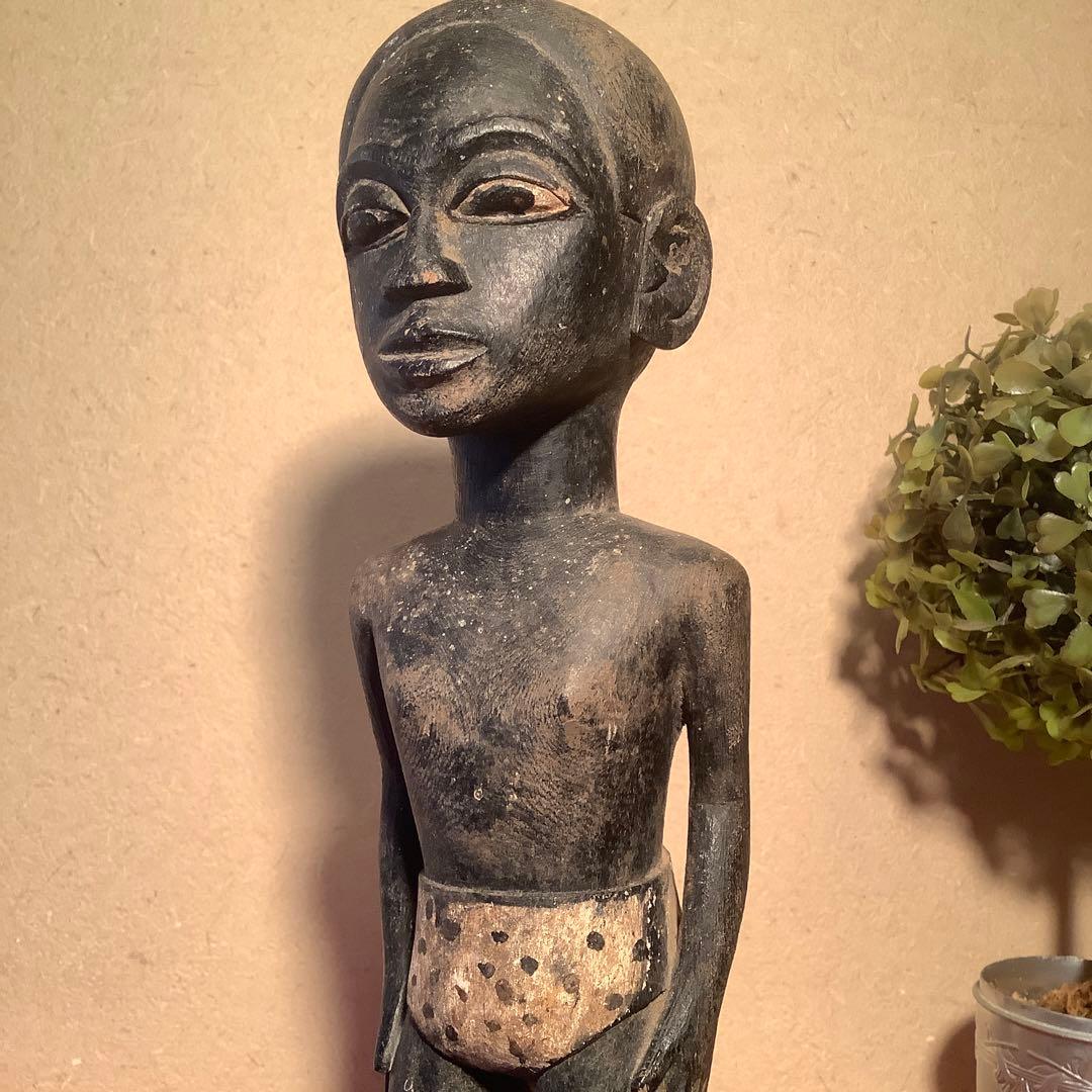 19世紀・コートジボワール「木彫・少年像」アフリカ・民族人形・コロン・木彫彩色
