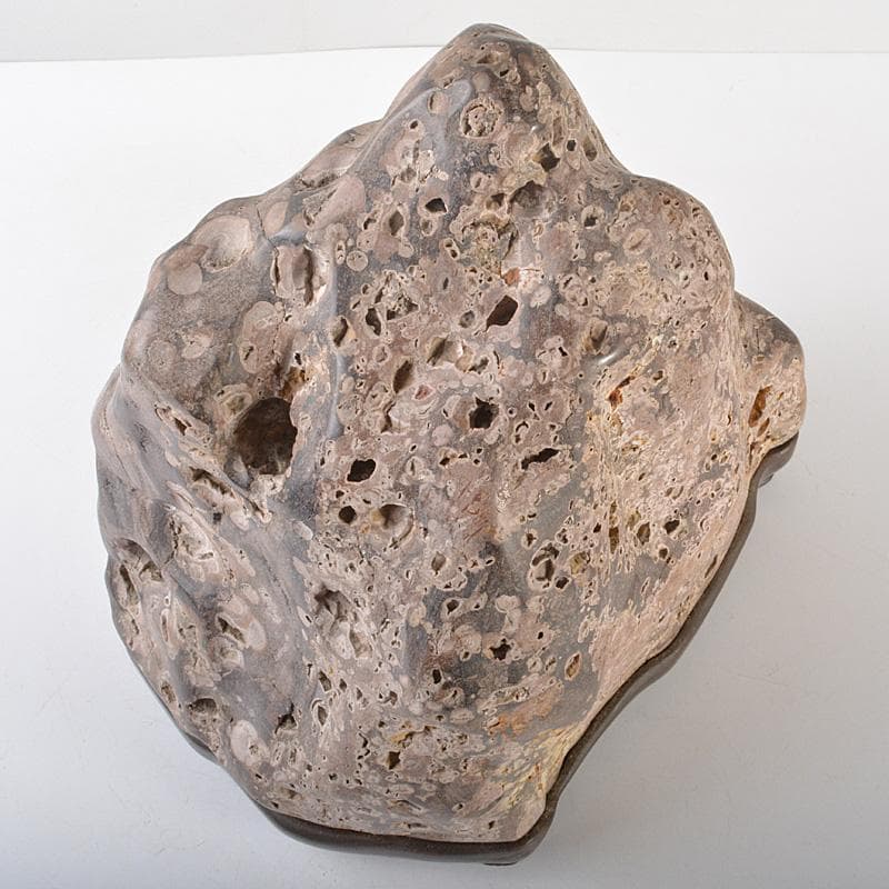 天然石　鑑賞石　置物　重さ約15kg　唐木台付　V　R6517F