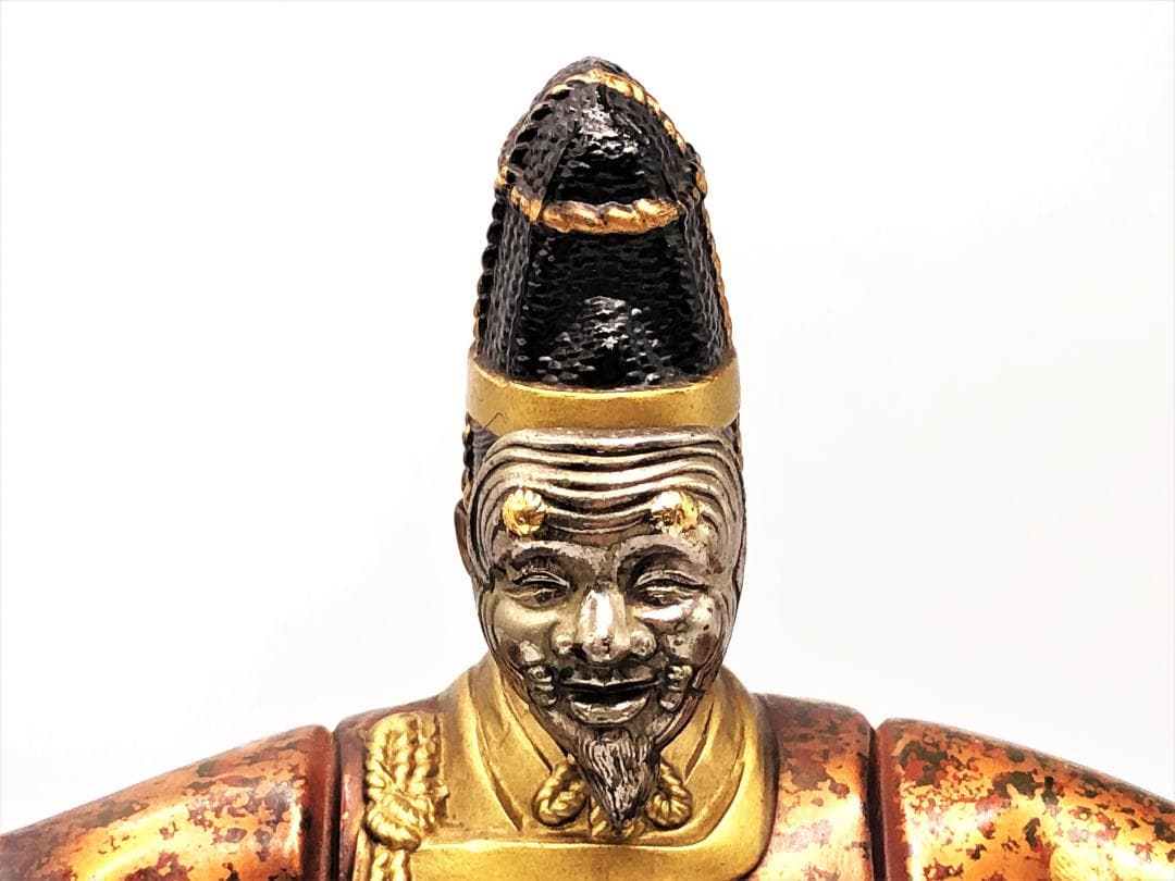 【 式三番翁　面取れ白式尉 】　彫金色絵　無銘上手
