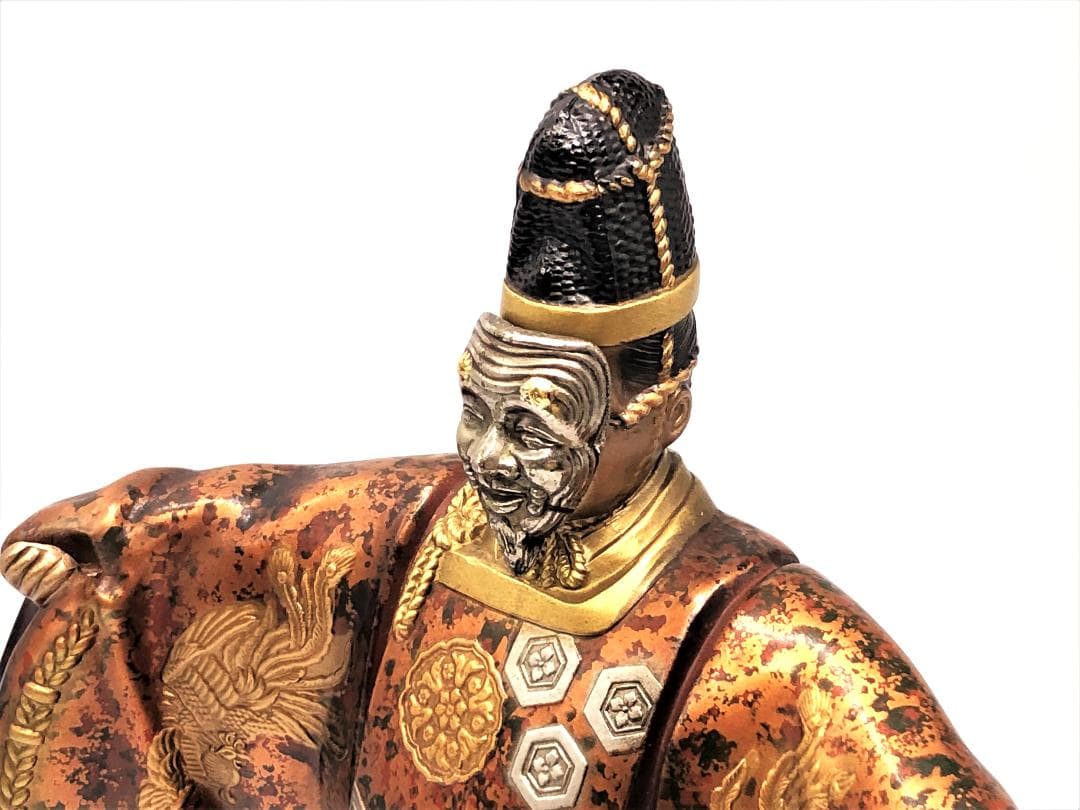 【 式三番翁　面取れ白式尉 】　彫金色絵　無銘上手