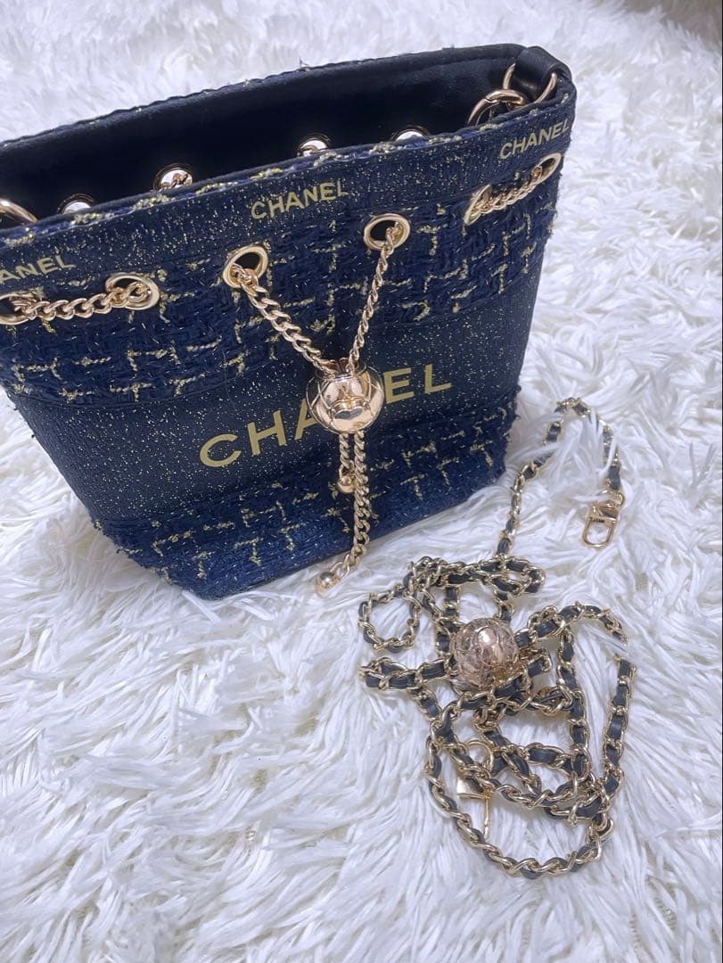 CHANEL ノベルティ　ネイビーツイード バケットバッグ