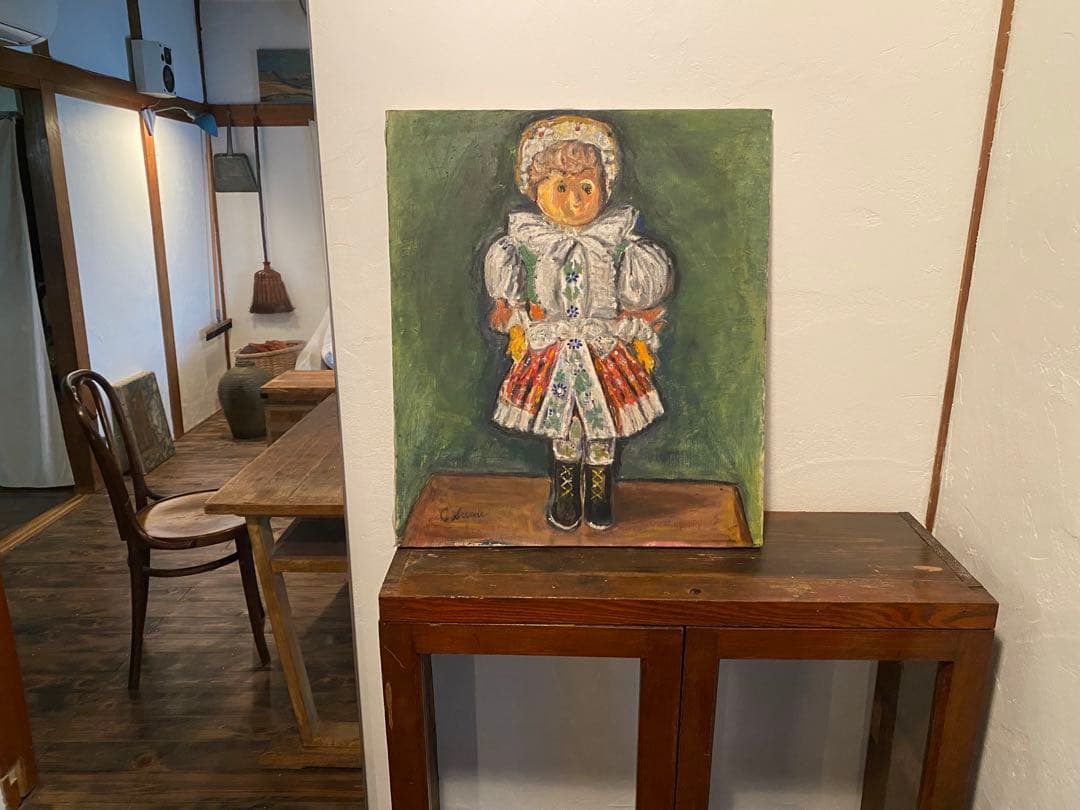 《緑のステージ》 人形画 油絵 F10号 53×46cm 額なし 無名作家