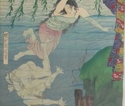 浮世絵版画、東繪畫夜競（岡崎水練) 橋本周延画、明治19年出版