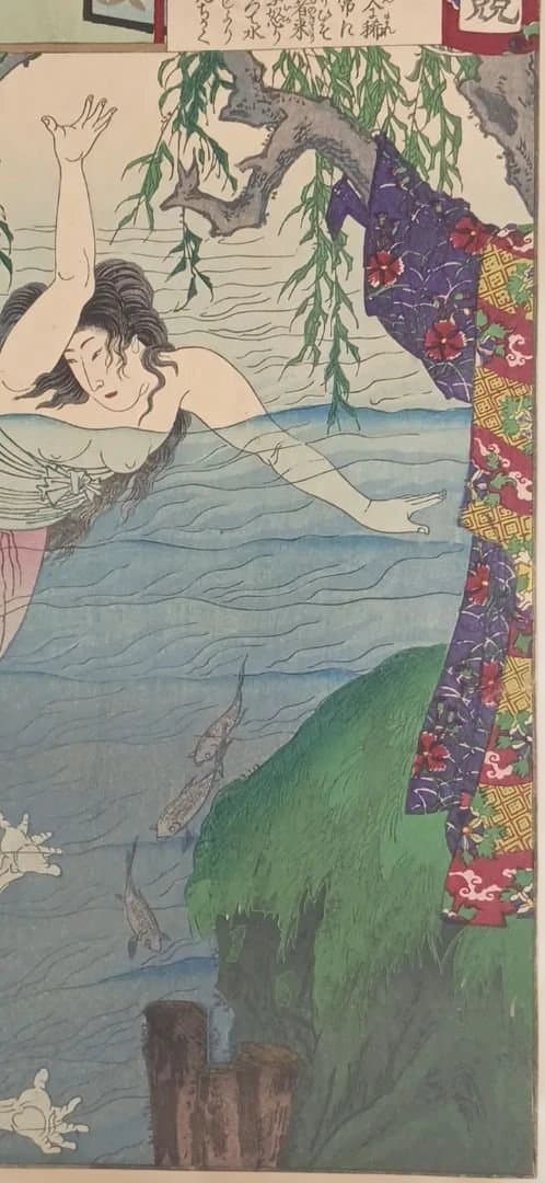 浮世絵版画、東繪畫夜競（岡崎水練) 橋本周延画、明治19年出版