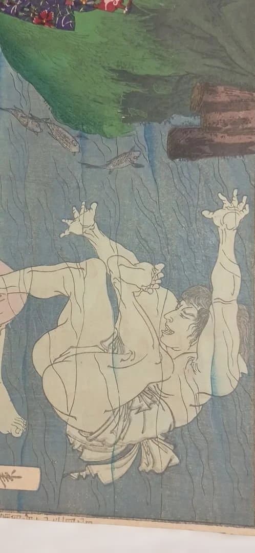 浮世絵版画、東繪畫夜競（岡崎水練) 橋本周延画、明治19年出版