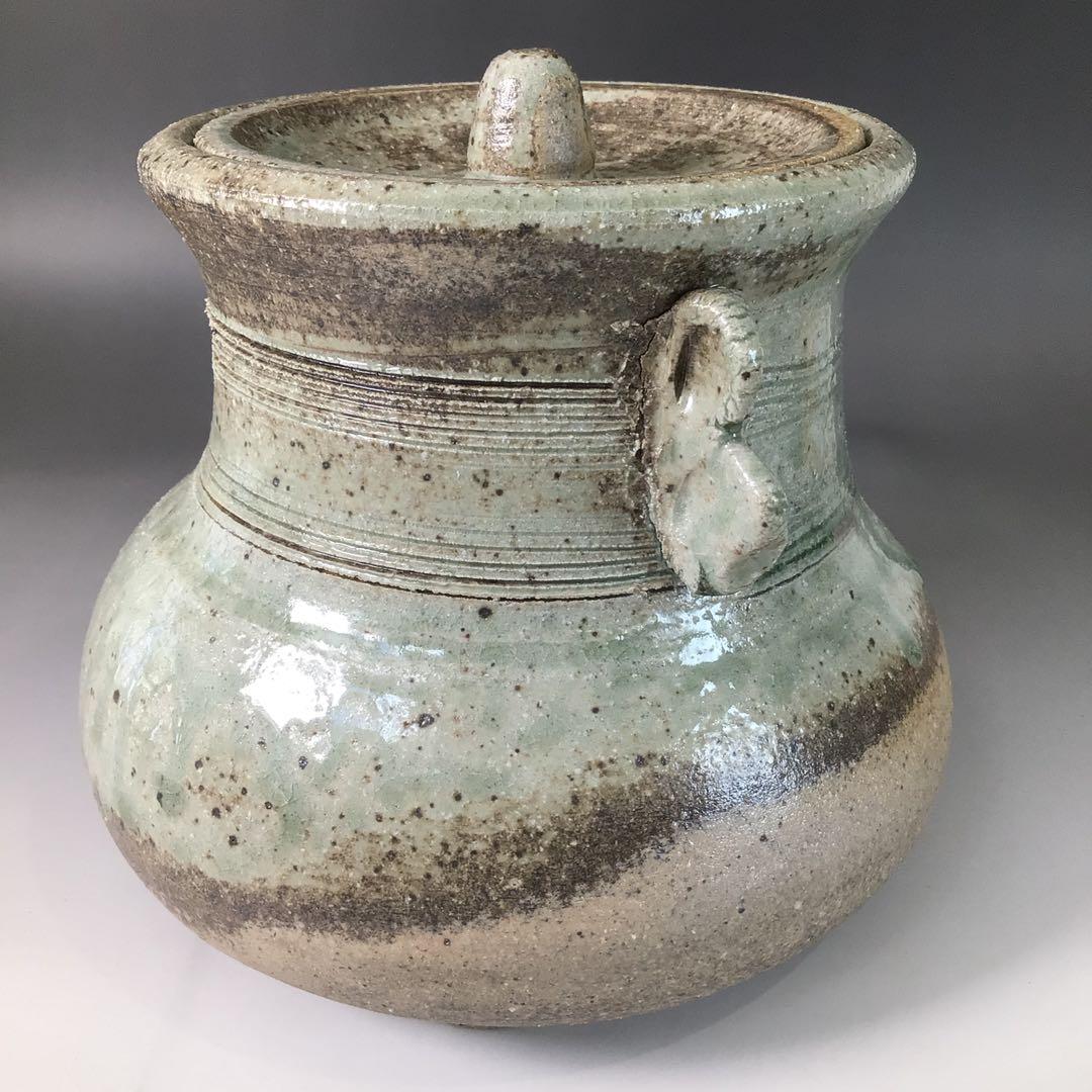 Ｒ８８７　水指　『温品焼』『本多康彦造』『耳付』『窯変水指』　共箱　茶道具