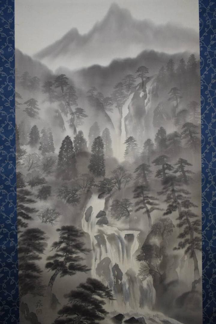 真作/荻野次郎/木曽源流図/桐共箱付/布袋屋掛軸HE-552