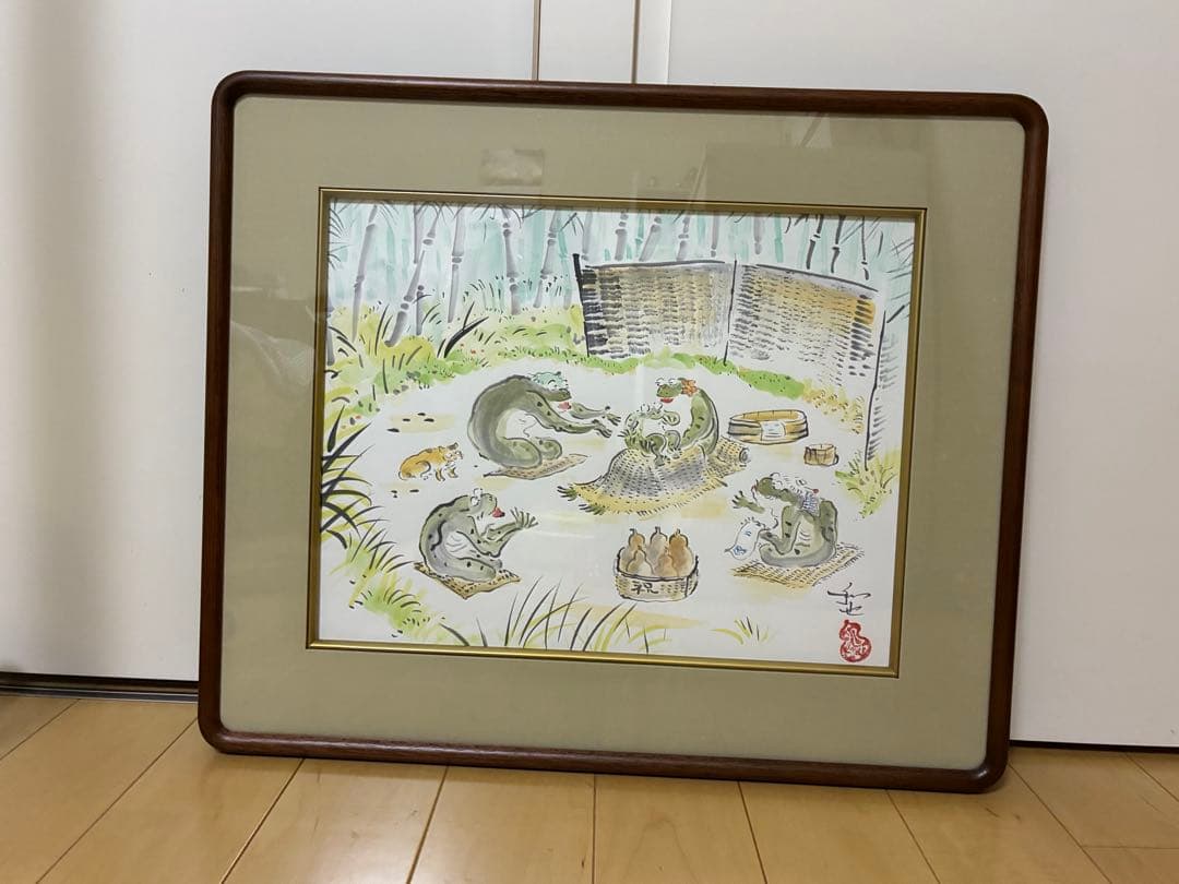 カエルの家族 日本画　ご誕生　開運画