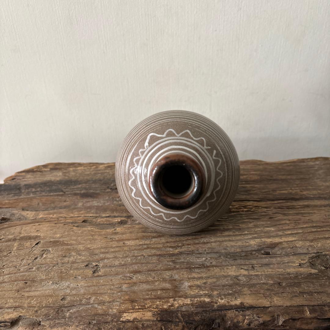 古丹波焼　えへんイッチン徳利　古陶磁.アンティーク.花入.古民芸.筒描　検:李朝