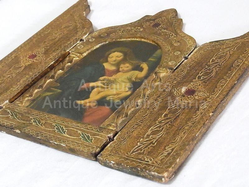 イタリア アンティーク　ピエール・ミニャール 葡萄の房を持つ聖母３枚続きの祭壇画