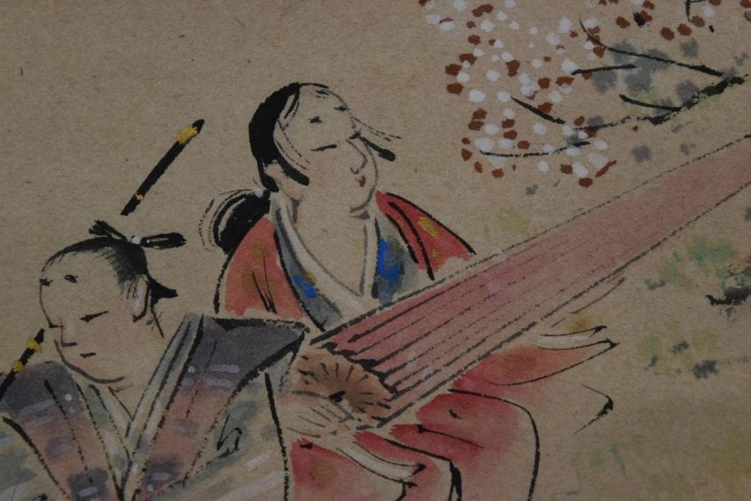 【真作】柳田華紅/豊臣公醍醐の花見図/掛軸☆宝船☆Z-917