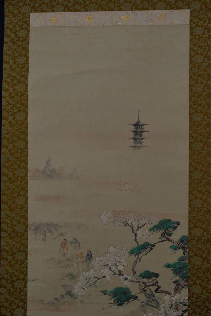 【真作】柳田華紅/豊臣公醍醐の花見図/掛軸☆宝船☆Z-917