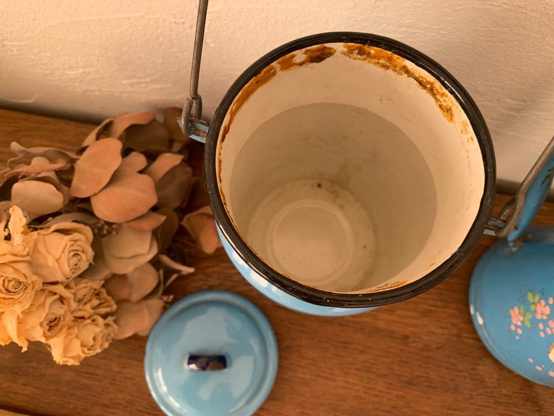 フランス　蚤の市　ホーロー　ポット　ブロカント