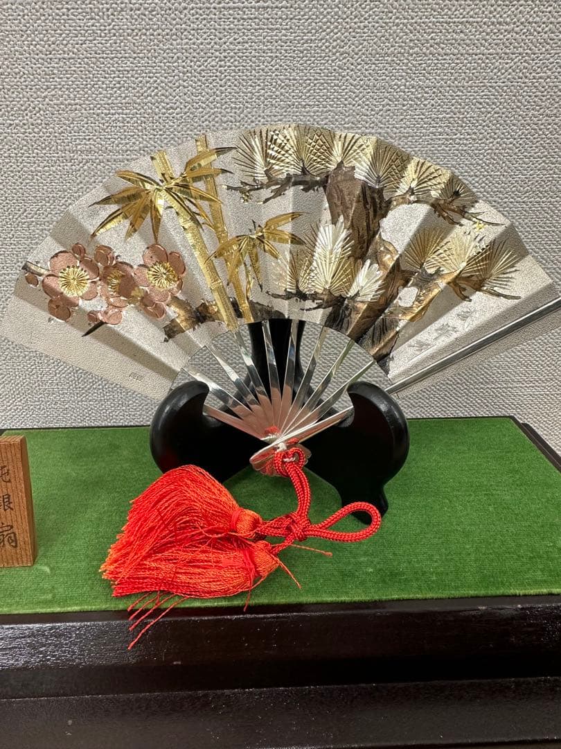 純銀製飾り扇　武峰作　純銀細工