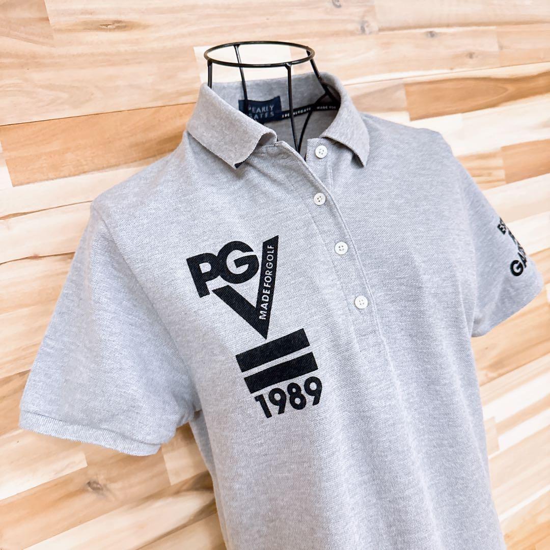【パーリーゲイツ】フロッキー ロゴ 半袖ポロ ワンピース ゴルフ L グレー×黒