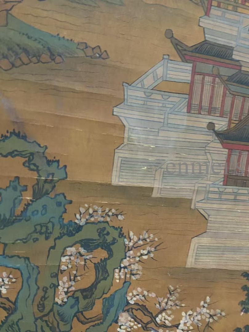 中国古美術 宋代 王希孟款 山水図 掛軸 絹本 肉筆 唐物 古画 書道 名家