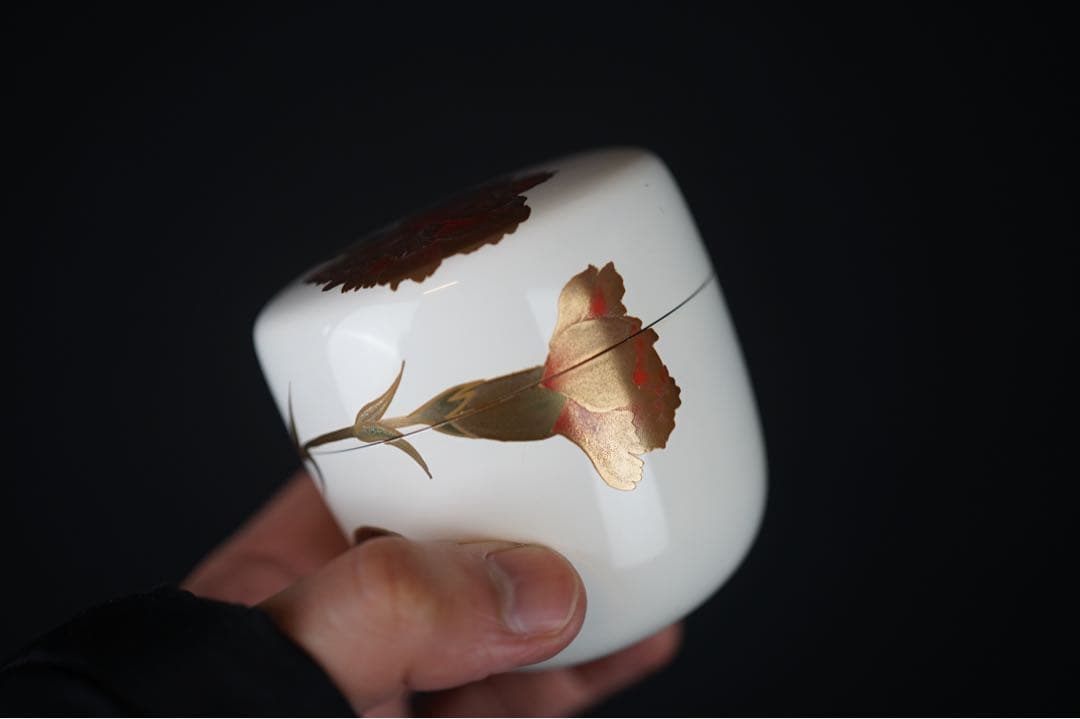 池之浦 大起 作 カーネーション 蒔絵 白漆棗 箱付 茶道具