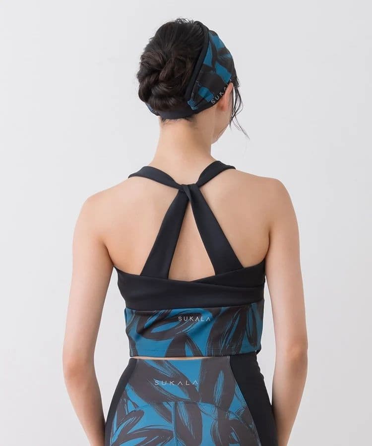 SUKALAヨガ青黒ハートプリントホルターネックブラトップ ドリンク1本付き