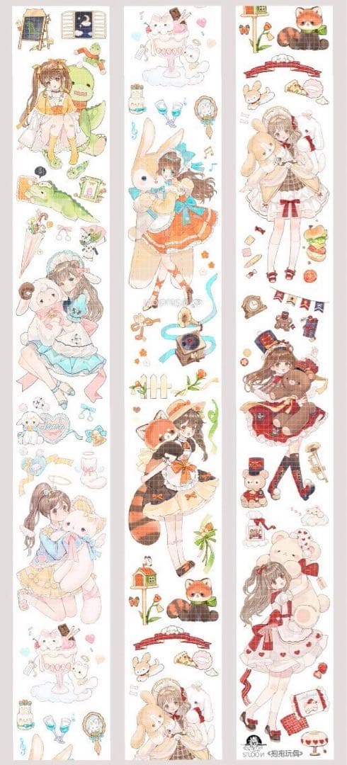 ま*る様 人物マステ　新品巻売り　(女の子マステ　7点セット)