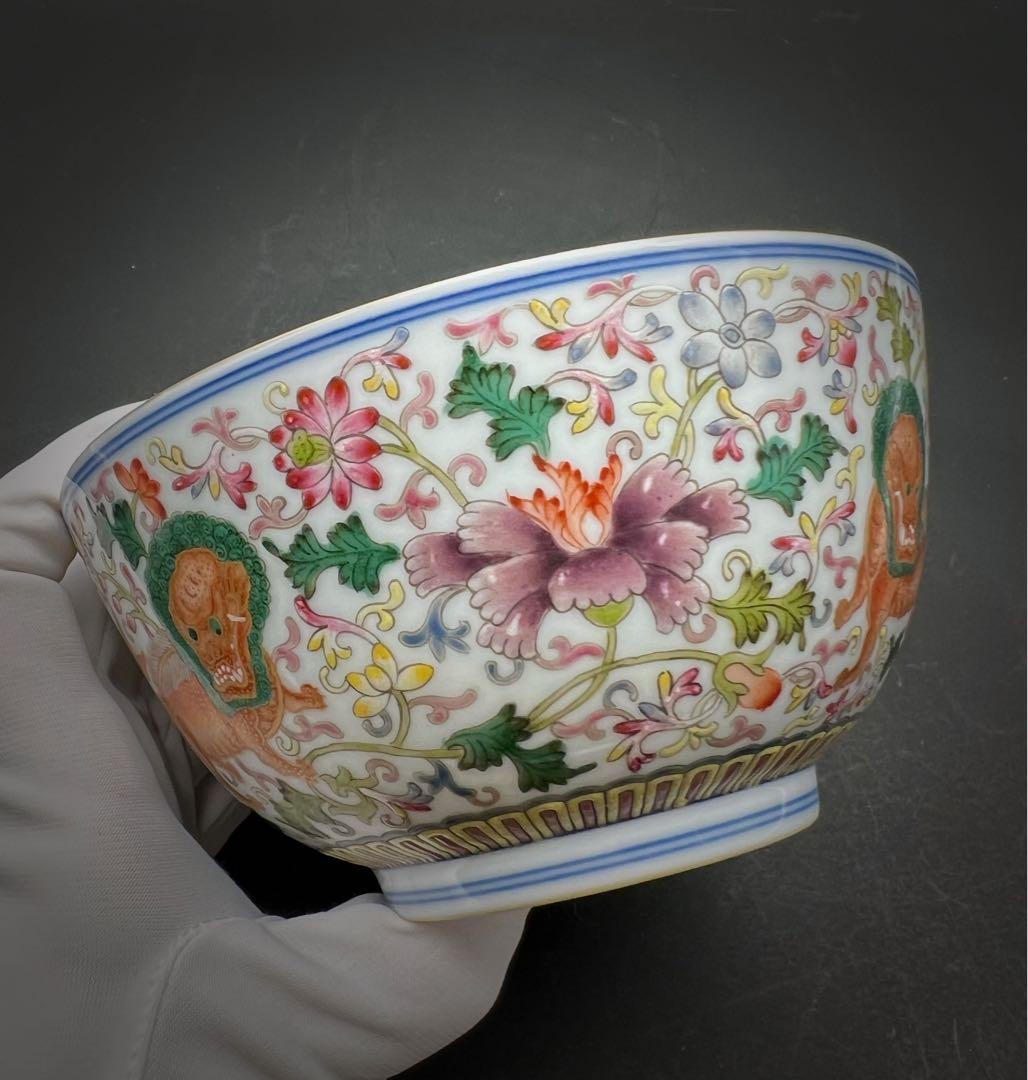 中国美術 古玩 大清乾隆年製 獅子紋様椀 木箱付き