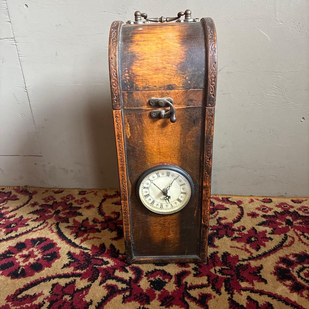 アンティーク　時計付き木製ボトル/ワインボックス