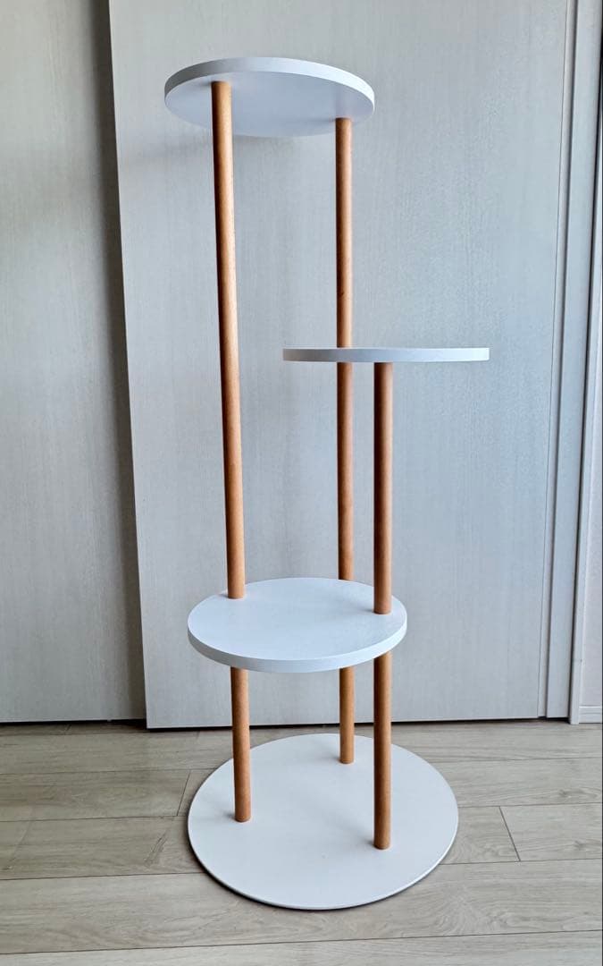 ホワイト 3段スリムキャットタワー　天然木