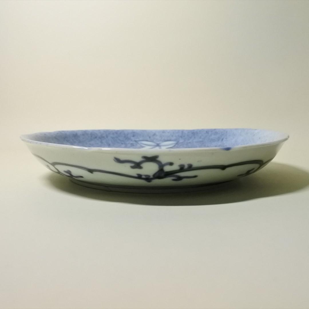 江戸中期　古伊万里　染付　吹墨　竜田川　紅葉　中皿　骨董品　アンティーク　g