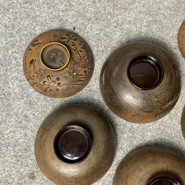 会津塗鉄錆塗木製蒔絵富士山吸物椀4個[B34145]