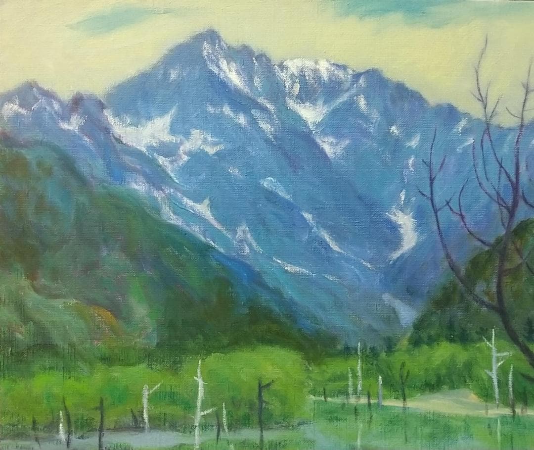 「上高地」1977 S52 F8 油絵 油彩画 絵画 アート 風景画 穂高