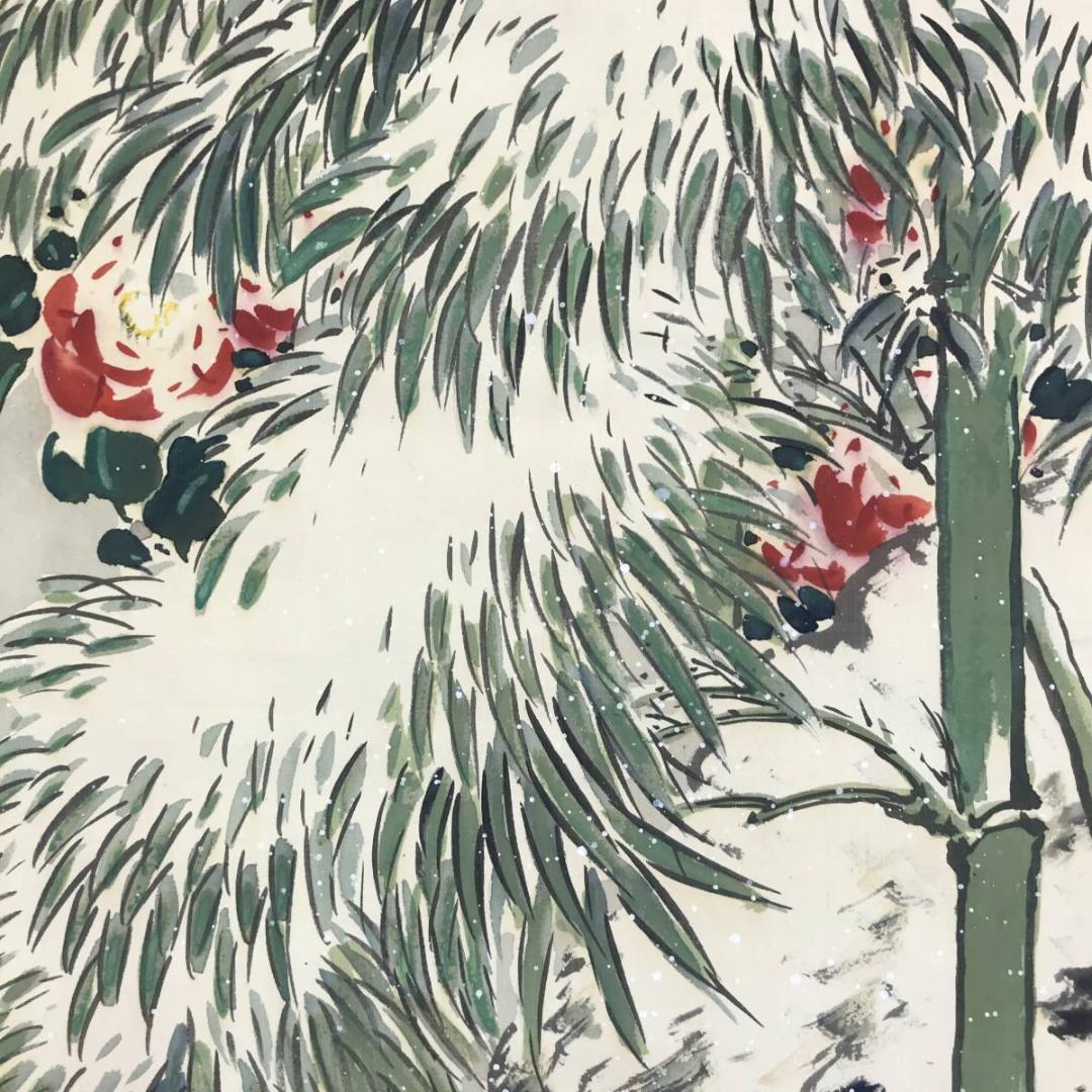 真作/梅丘/雪中鶴図/正月掛軸/花鳥図/掛軸/名家伝来/AE-188