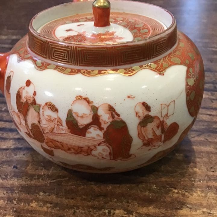 小野窯　赤絵細密画唐人急須　茶具　江戸時代　九谷焼