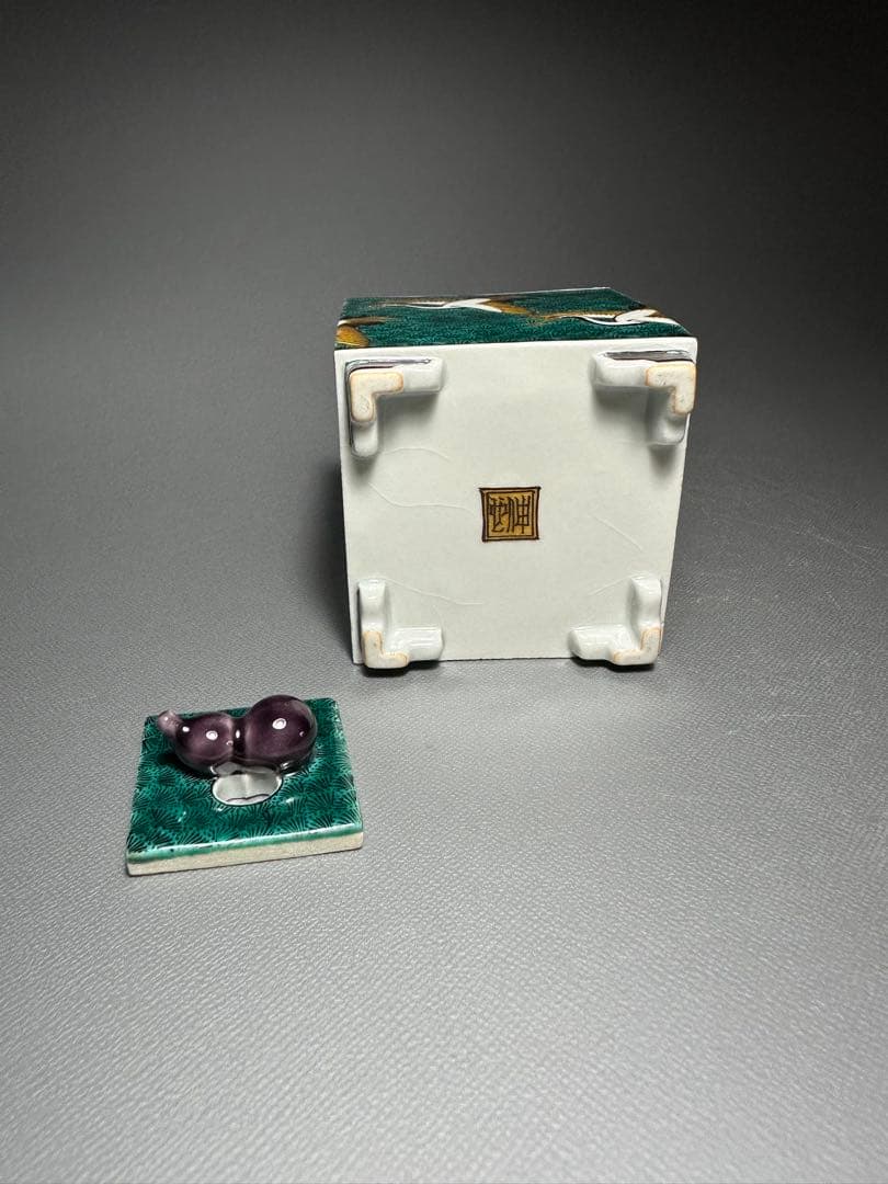 西田伸也　作　色絵群鶴文　香炉　共箱　共布　美品
