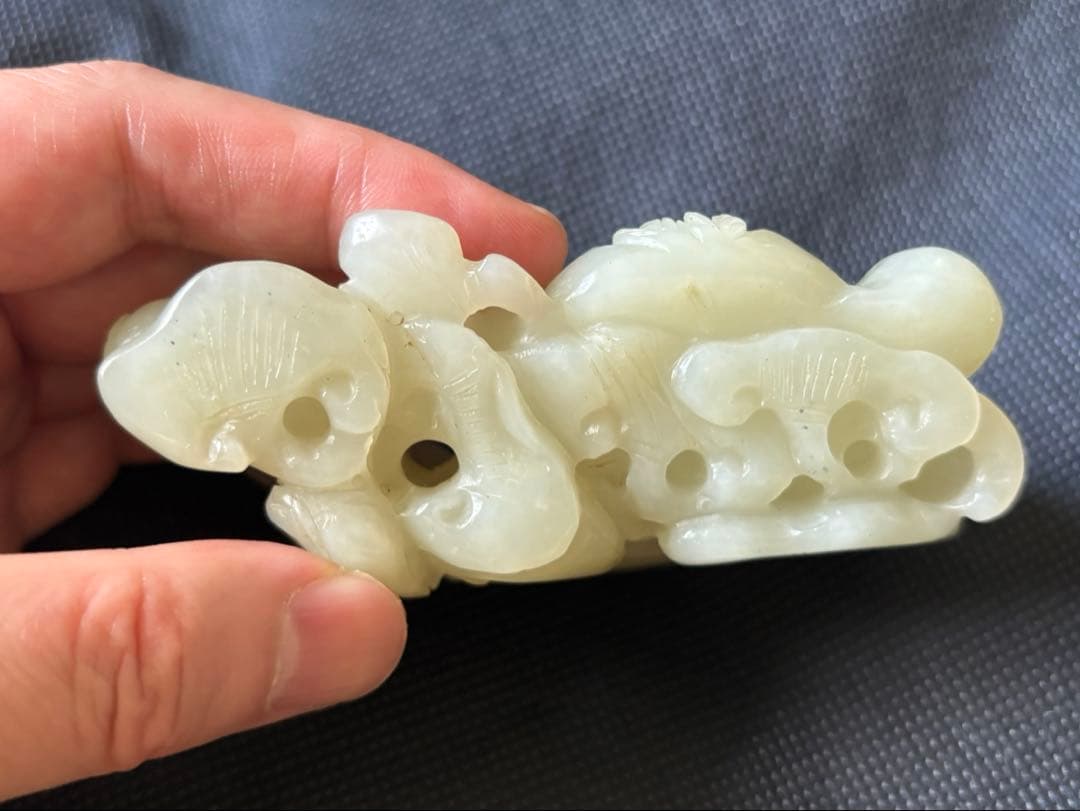 中国古美術品　清の時代　和田青白玉 砡　祥瑞四宝　蘇工　218g