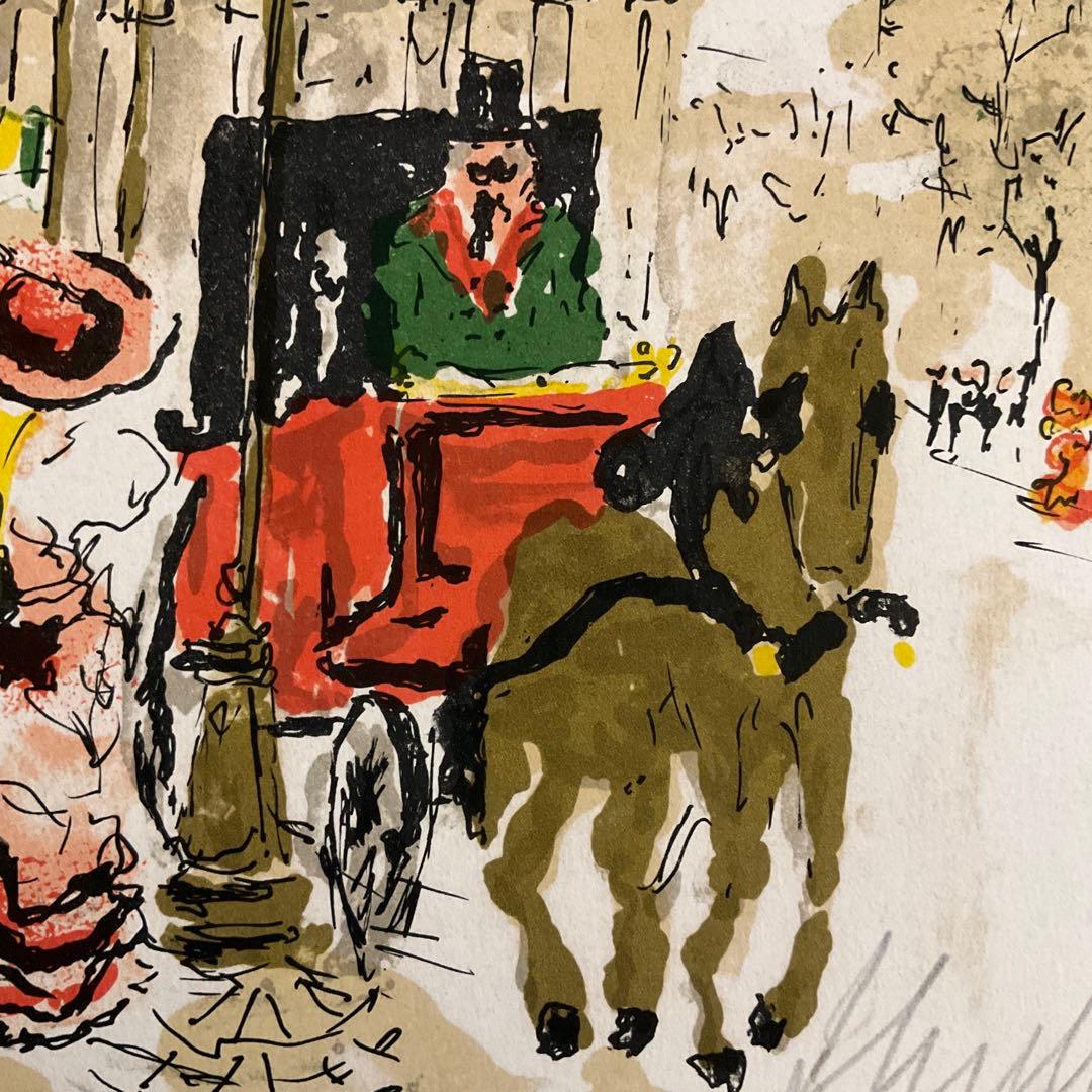 絵画.額縁.版画.リトグラフ.ウルバン・ウシェ.パリの街角,フランス.新品未使用