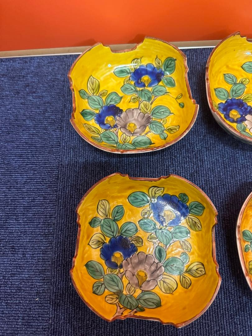 1580 九谷焼　古九谷　椿の図　皿6客　時代物