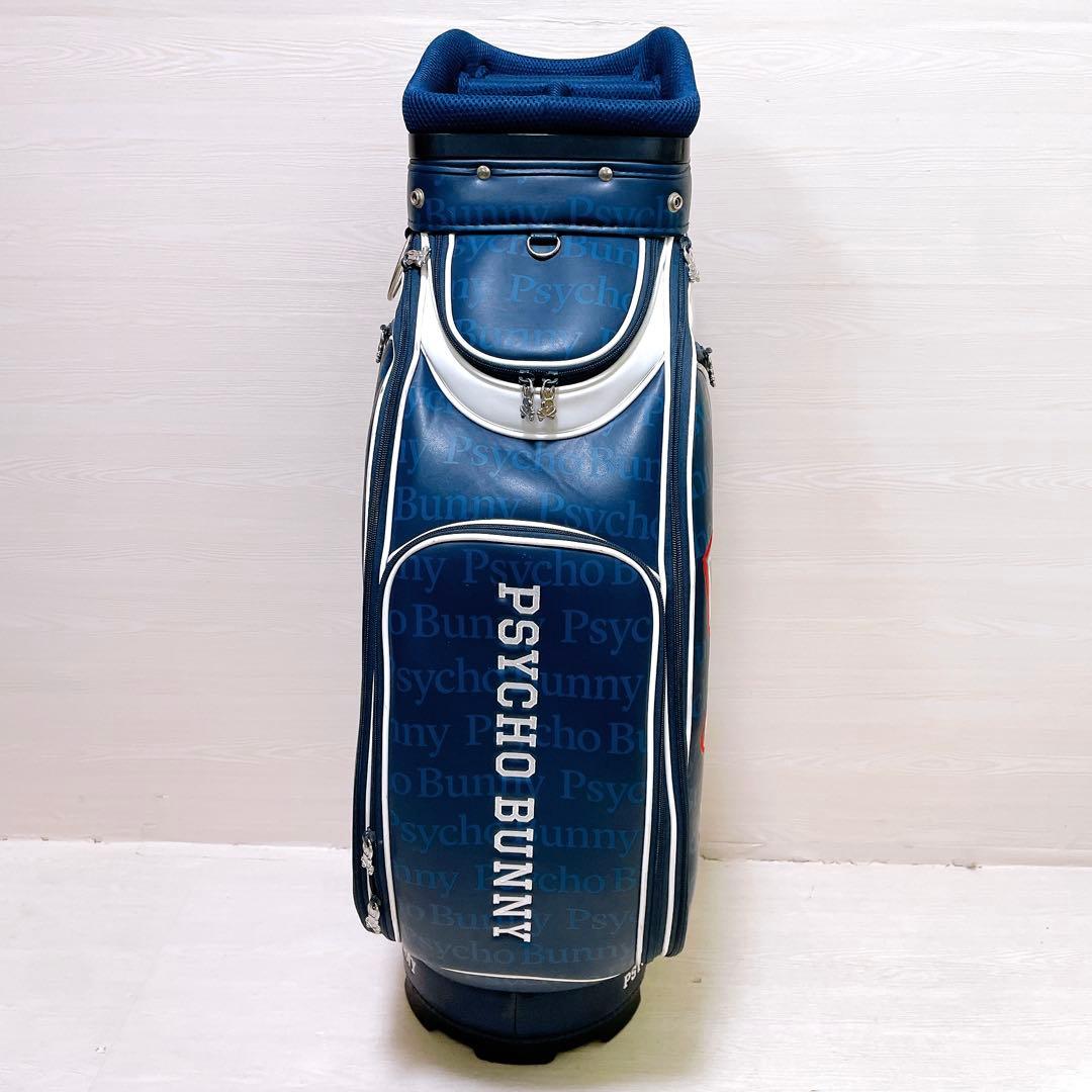 良品 PSYCHO BUNNYサイコバニー キャディバッグ 9.5型 総柄 紺