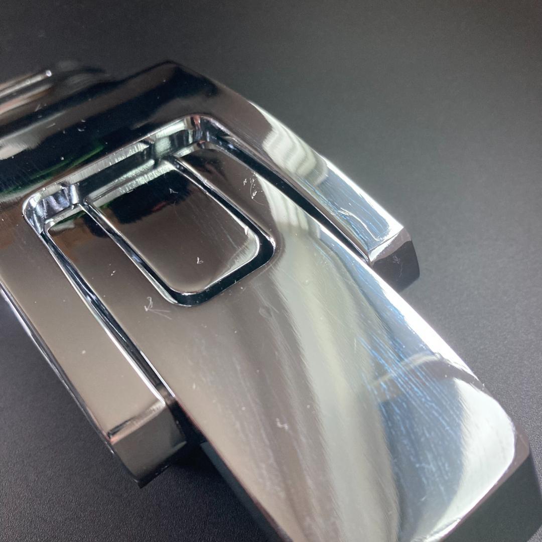 訳アリ パワーベルト レバーアクション 本革 ワンタッチ可変式 茶×光沢シルバー