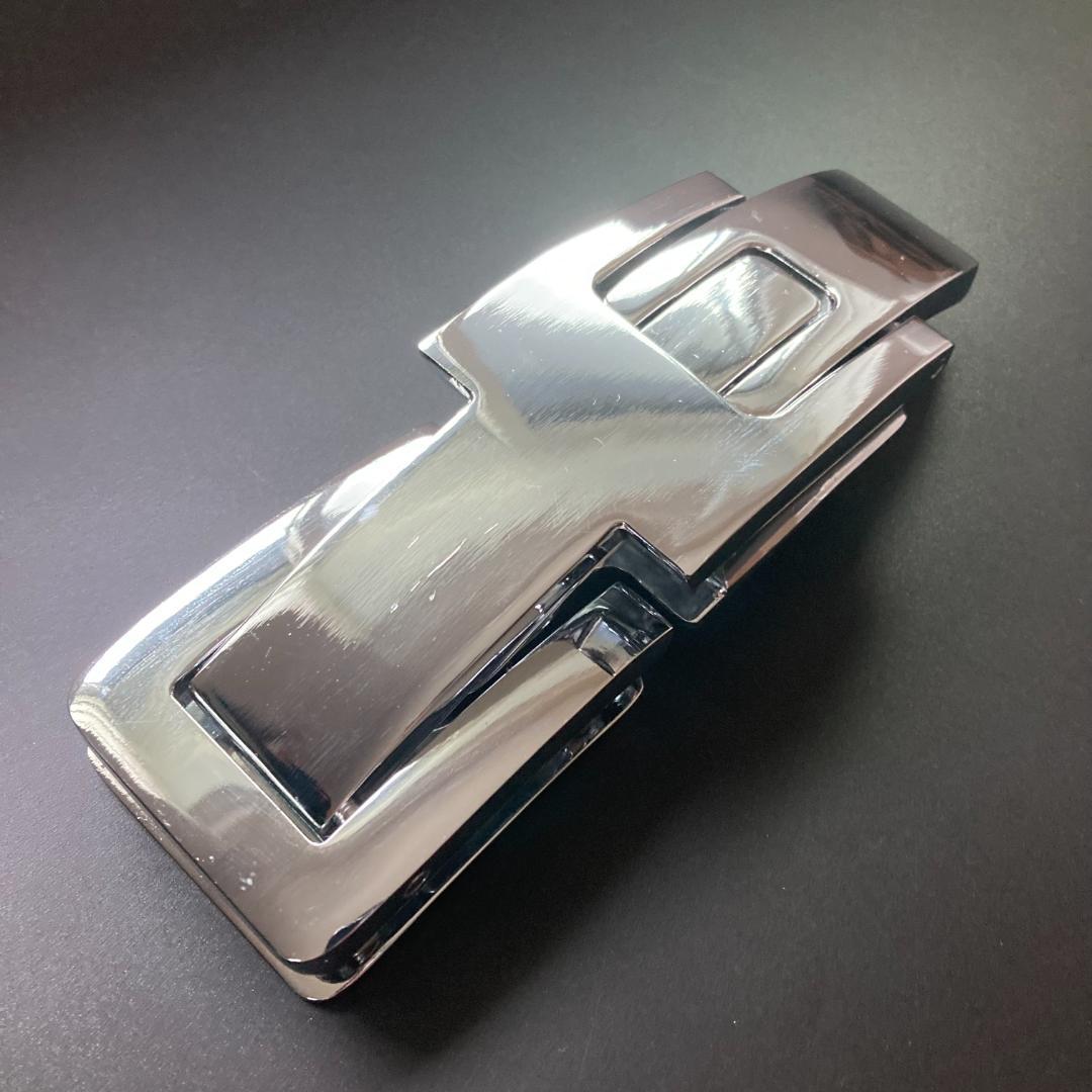 訳アリ パワーベルト レバーアクション 本革 ワンタッチ可変式 茶×光沢シルバー