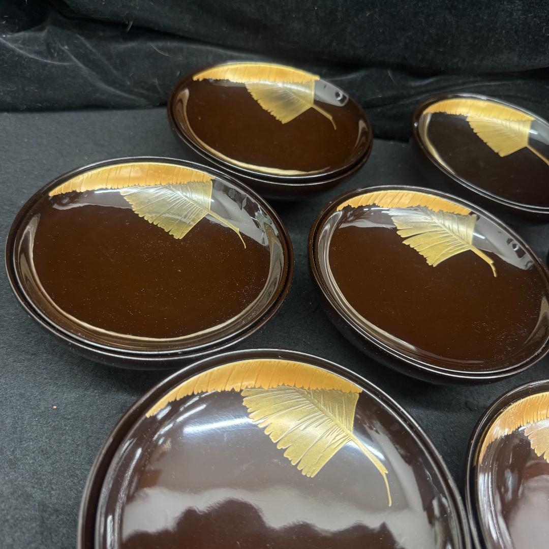 木製漆塗 蒔絵 吸物椀５客 時代物 輪島塗 漆器　葉っぱ　カタツムリ共箱