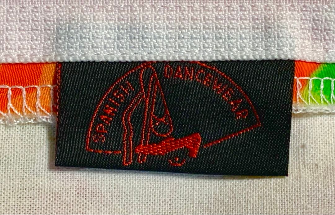 フラメンコ衣装　スペイン製フラワープリントワンピース、ウエストベルト付き